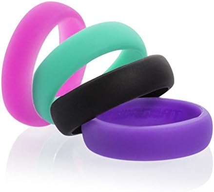 5 Pack Silicone Wedding Ring For Women , Affordable Silicone Rubber Wedding Bands(Pink Purple Dark Green Green Black)(18.9mm)