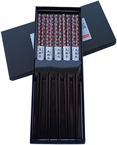Mainiusi Chopsticks Set Reusable Natural Wood Chopsticks with Case 5 Pair 9 inch Dishwasher Safe Handmade Gift for Asian Food Noodle Sushi Theme Party (flower)