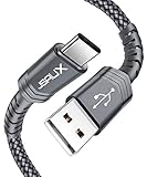 USB Type C Cable 3A Fast Charging, JSAUX(2-Pack 6.6ft+6.6ft) USB-A to USB-C Charge Braided Cord Compatible with Samsung Galaxy S10 S10E S9 S8 Plus Note 10 9 8,Moto Z,LG G8/7,Other USB C Charger(Grey)