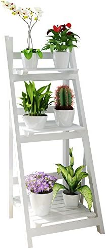 1208S Foldable Plant Stand Flower Ladder Rack, Solid Wood (3-Tier)
