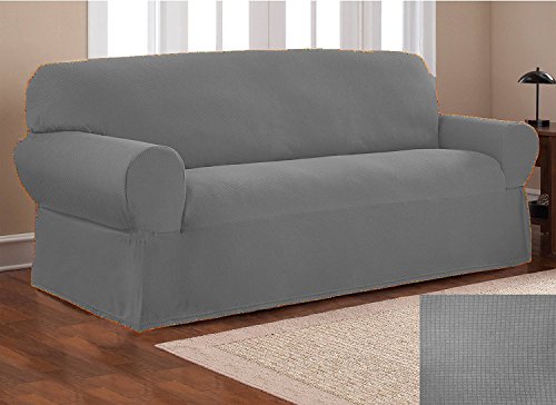 Fancy Collection Sure Fit Stretch Fabric Sofa Slipcover Sofa And Love Seat Covers Solid New #Stella (Light Grey, 3 pc Set) - Thumbnail 4