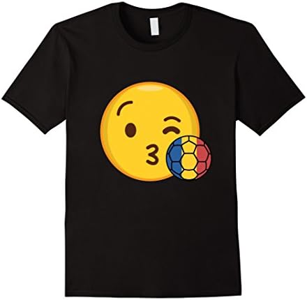 Men's Emoji Loves Romania Soccer T-Shirt Romanian Futbol Funny Tee 3XL Black
