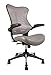 OfficeFactor Executive Ergonomic Computer Office Chair Back Mesh Bonded Leather Seat Flip-up Arms Lumbar Support Molded Foam Seat Adjustable Height Home Office Desk Chair (Grey)