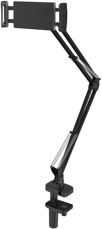 Cell Phone Holder for Desk, Tablet Holder for Bed 4.0 to 11 Inch Device Flexible Long Arms Gooseneck Phone Mount Multi-Angle Rotation Stand Bracket Clamp Clip for Bed(Black)