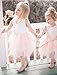 2Bunnies Girl Beaded Peony Lace Back A-Line Tiered Tutu Tulle Flower Girl Dress (Pink Sleeveless Short, 4T)