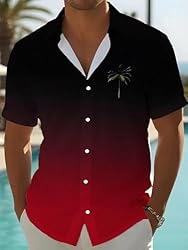 LuckLemocor Gradient Red Hawaiian Shirt for Men
