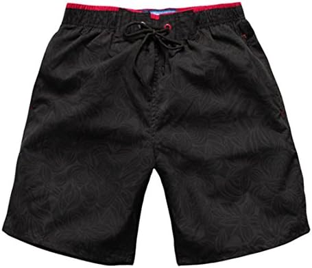 CASUALXP Men's Surfing Board Shorts Polyester Flower Print Swim Trunks (Black, XX-Large)