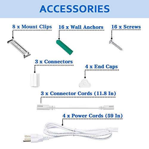 4ft LED Shop Light Fixture - 40W Linkable 4800LM 6000-6500K Cool White Under Cabinet Lighting for Garages, Basements, Work Areas, Utility Room, Striped Cover (4 Pack) - Thumbnail 2