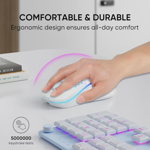 Uniiking® Wireless Gaming Mouse Honeycomb 2.4G USB Cordless Mouse RGB Rechargeable PC Game Mice with 7-Color LED Lights，3 Adjustable DPI for Windows Laptop Desktop Computers -White