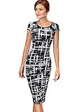 VfEmage Women's Printed Patterned Casual Slimming Fitted Stretch Bodycon Dress
