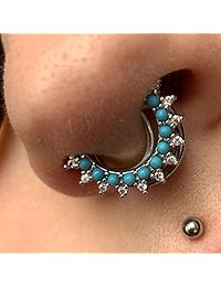 Jewseen 1pc 16g Septum Clicker Hoop Sparkling Septum Ring Nose Rings Piercing