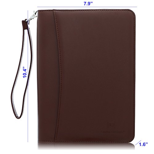 Small Zippered Business Padfolio with Junior Legal Notepad - Dark Brown PU Leather Portfolio Binder & Organizer Folder with 8 Inch Tablet Sleeve by Lautus Designs
