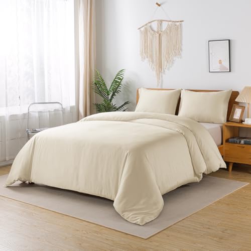 bienDo Duvet Cover Set 200 x 220 cm, Bamboo (400 Thread Count) for 140 cm Bed, Vegan Silk, Ultra Soft and Cooling, Breathable-Beige