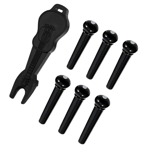 6PCS Guitar Bridge Pins Pegs (Black) with 1PC Bridge Pin Puller Lightweight Plastic Bone String Peg Replacements for Acoustic,Classical,Folk,Ukulele,Martin Guitars Perfect Gift for Guitarists