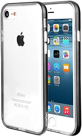Pawtec Aluminum Frame iPhone 8 / 7 Clear Full Protective TPU Bumper Case - Bubble Free Scratch Resistant and Durable (Black)