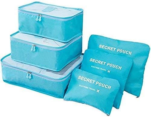 SEERVI Multi-functional Storage Travel Bag with Packing Cubes Laundry Bag and Compression Pouches (Colour May Vary) - Pack of 6