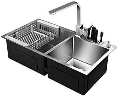 2 Bowls Double Bowl Kitchen Sink Kitchen Basin with Drain Set Stainless Steel Restaurant Bar Accessories ZYXPP826 (Size : 750mm*400mm)