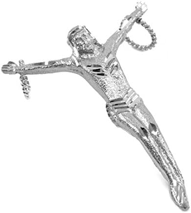 Men's Double-Mounted 10k White Gold Large Corpus Crucifix Necklace Pendant