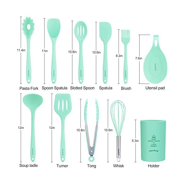 11in1 Silicone Cooking Kitchen Utensil Set, BPA Free Non Toxic Heat Resistant Nonstick Silicone Turner Tongs Spatula…