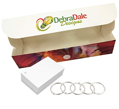 Debra Dale Designs - 600 Small Blank Study Flash cards - Single Hole Punched - 5 Metal Binder Rings - White - 3.5" x 2" - Super Thick 200# Tag card Stock