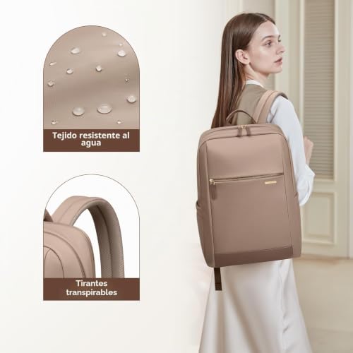 GOLF QUALITY Laptop Backpack 14 Inches, Women's Large Capacity Backpack with Laptop Compartment, Waterproof Casual Daypack for Work College Travel, Champagne Brown