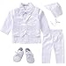 Booulfi Baby Boy Outfits Christening Photoshoot Outfit Tuxedo for Boys Baptism Gifts Clothing Sets with White Shirt Pants Vest Shoes Hat, 6-9 Months