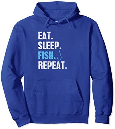 Unisex Eat Sleep Fish Repeat Hoodie Sweater Fishing Lover Gifts Small Royal Blue