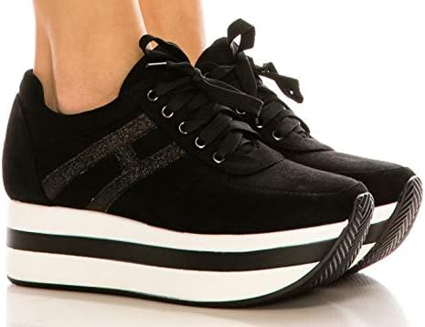CALICO KIKI Platform Fashion Sneakers - Faux Suede Glitter Walking Shoes