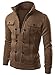 Azbro Men's Highneck Zip Up Casual Jacket & Outcoat, BLACK-L