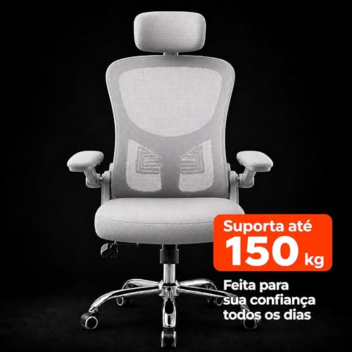 Laruno Cadeira de Escritório Ergonômica Premium NR17 Cinza Giratória Reclinável 145 Graus com Suporte Lombar Encosto Mesh Respirável Cadeira Gamer com Regulagem de Altura e Rodinhas Suporta até 120kg