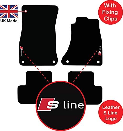 Personalised4U A4 B8 from 2008 to 2015 Tailored Car Mats Leather S Line Logo Carpet Floor 4 Round Clips (Black, Quattro)