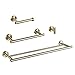 Hoooh 4-Piece Bathroom Accessories Set Stainless Steel Wall Mount Gold - Includes Double Towel Bar, Hand Towel Rack, Toilet Paper Holder, Robe Hooks, BS100S4-BG