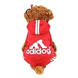 Idepet(TM Adidog Pet Dog Cat Clothes 4 Legs Cotton Puppy Hoodies Coat Sweater Costumes Dog Jacket (M, Red)