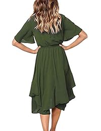 Asyoly vestido de gasa casual con dobladillo irregular, manga corta, cuello redondo, plisado