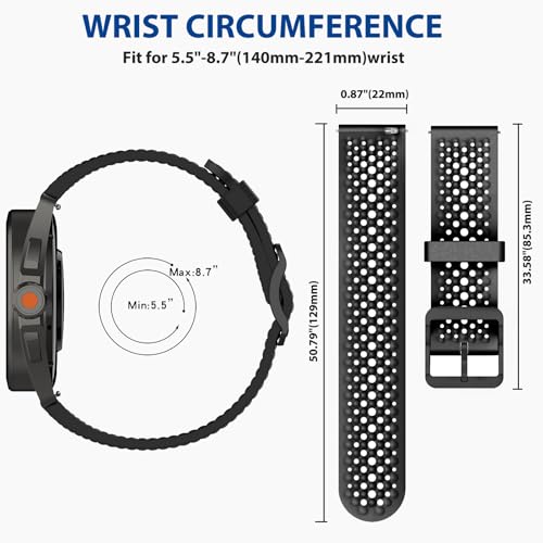 GuardLook 5 Bands Compatible with Amazfit Active Max/Balance2/Balance/Cheetah Pro/Bip 5/Bip 6, Replacement Silicone Strap, Breathable Design with Holes, 22mm Wristbands