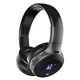 Wireless Bluetooth Headphones, EIVOTOR Foldable Over Ear Headset with Microphone, LCD Display, Wired Mode for iPhone / iPad / Samsung / HTC / LG / HUAWEI, Black