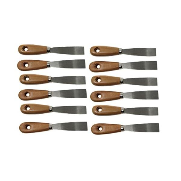 12 Stück Edelstahl Spachtel Ideal für Gipskarton, Ideal Streichmesser Putz, Klebemontage, ergonomischer Holzgriff, 25mm