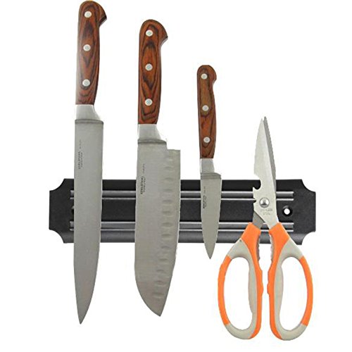 Professional Grade 8-Inch Magnetic Knife Holder, Kitchen Knife Strip, Cutlery Holder, Magnetic Knife Rack, Magnetic Knife Storage Strip, Magnetic Knife Strip, Magnetic Strip, Magnetic Rack (Black)