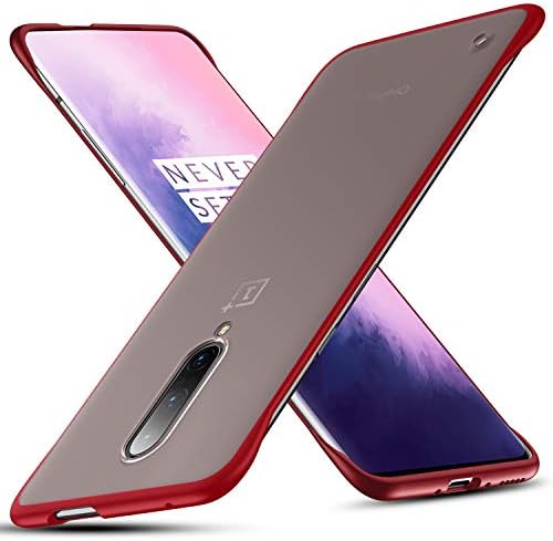 MSVII Hybrid Frosted Back Cover Case for OnePlus 7 Pro Frame-Less Design Rugged Armor Ultra Thin Bumper Cases with Ring and Screen Protector (Red)