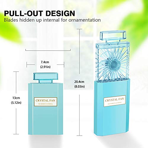 LIGHTDESIRE Mini Fan Handheld Rechargeable, Portable Retractable 3 Speeds with Fragrance, Personal Fans Small Handheld Battery Operated Desk Electric Fan for Travel Home Office School Queue (Blue)