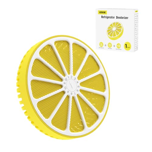 Refrigerator Deodorizer for Kitchen & Small Spaces, 2 Years Fresh Odor Eliminator for Fridge with AOP-KF Solid Alkali Tech, Lemon Design & Adjustable Clip Design (2.7
