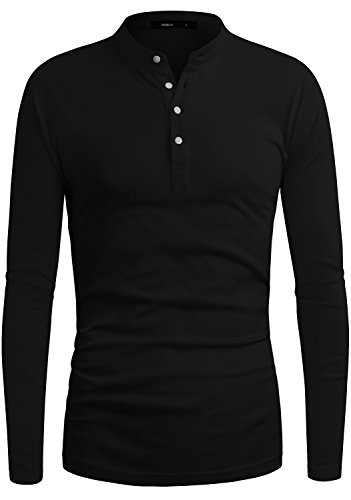 DandyClo Men's Henley Shirt Casual Basic Long Sleeve Solid Henley Neck Shirt Black X-Small