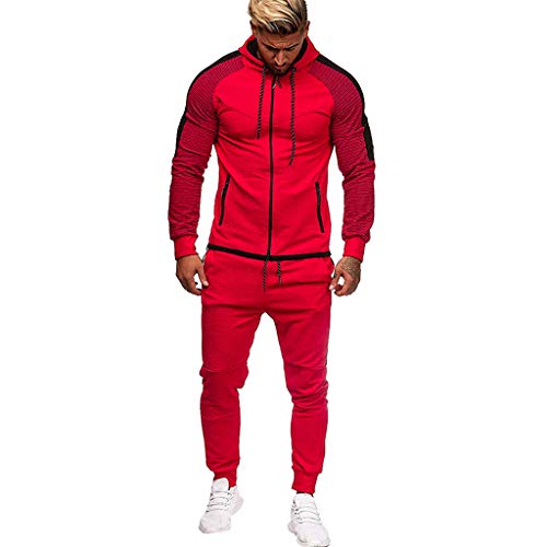 Men's 2 Piece Zipper Hoodie Tracksuit Set Casual Sport Jogging Sweatsuit Activewear Full Zip Sweatshirt Jacket Pants Red