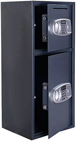 Digital Double Door Safe Security Cash Money Jewelry Gun Book Deposit Drop Slot Lock Box With Electronic Combination Lock And Keys Home And Office Use Solid Steel Construction