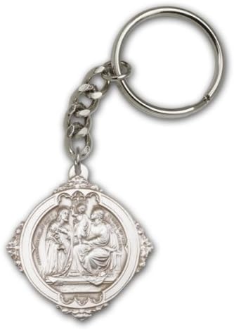 Antique Silver Holy Family Keychain - 1 5/8 x 1 1/2 - Made in USA