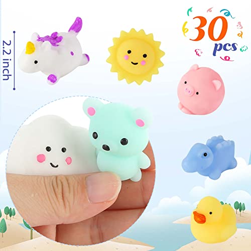 LovesTown 30 PCS Mochi Squishy Toys, Mini Animal Squeeze Toys Kids Mini Kawaii Stuff Stress Anxiety Relief Toys for Goodie Bag Class Prize