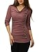 Allegra K Women's Cowl Neck Long Sleeves Buttons Decor Ruched Top Medium Red