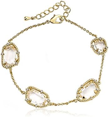 Sliced Glass 14k Gold-Plated CZ Around Clear Sliced Glass Chain Bracelet/ 7"/1"