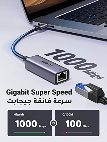 UGREEN USB C to Ethernet Adapter, 1000Mbps Gigabit Type C to RJ45 Network Thunderbolt 3 LAN Adaptor, Compatible with MacBook, iPhone17 Series, Surface Pro, iPad Pro, Switch, PS5,XPS, Galaxy Tabs, Grey