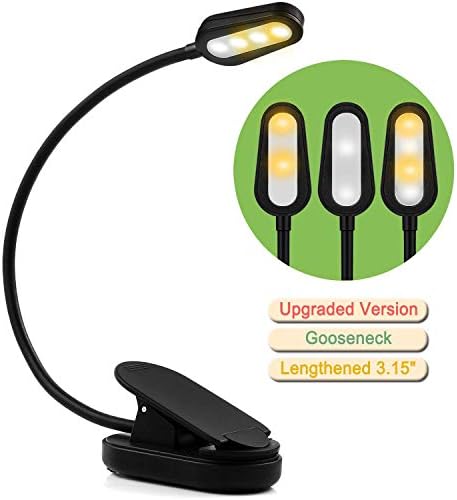 Lovne Rechargeable Book Light, Adjustable Flexible Easy Clip on LED Night Reading Light for Books in Bed with White and Warm Lamp (Black)